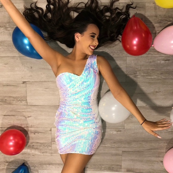 One Shoulder Sequin Fashionova Birthday Dress Size Medium - Picture 1 of 3